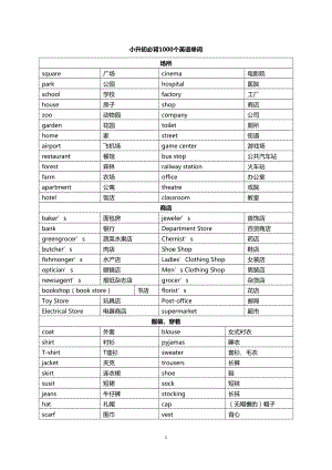 小升初必背1000个英语单词具体分类汇编(DOC 16页).doc