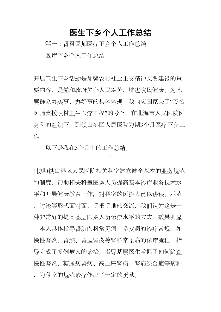 医生下乡个人工作总结(DOC 28页).docx_第1页