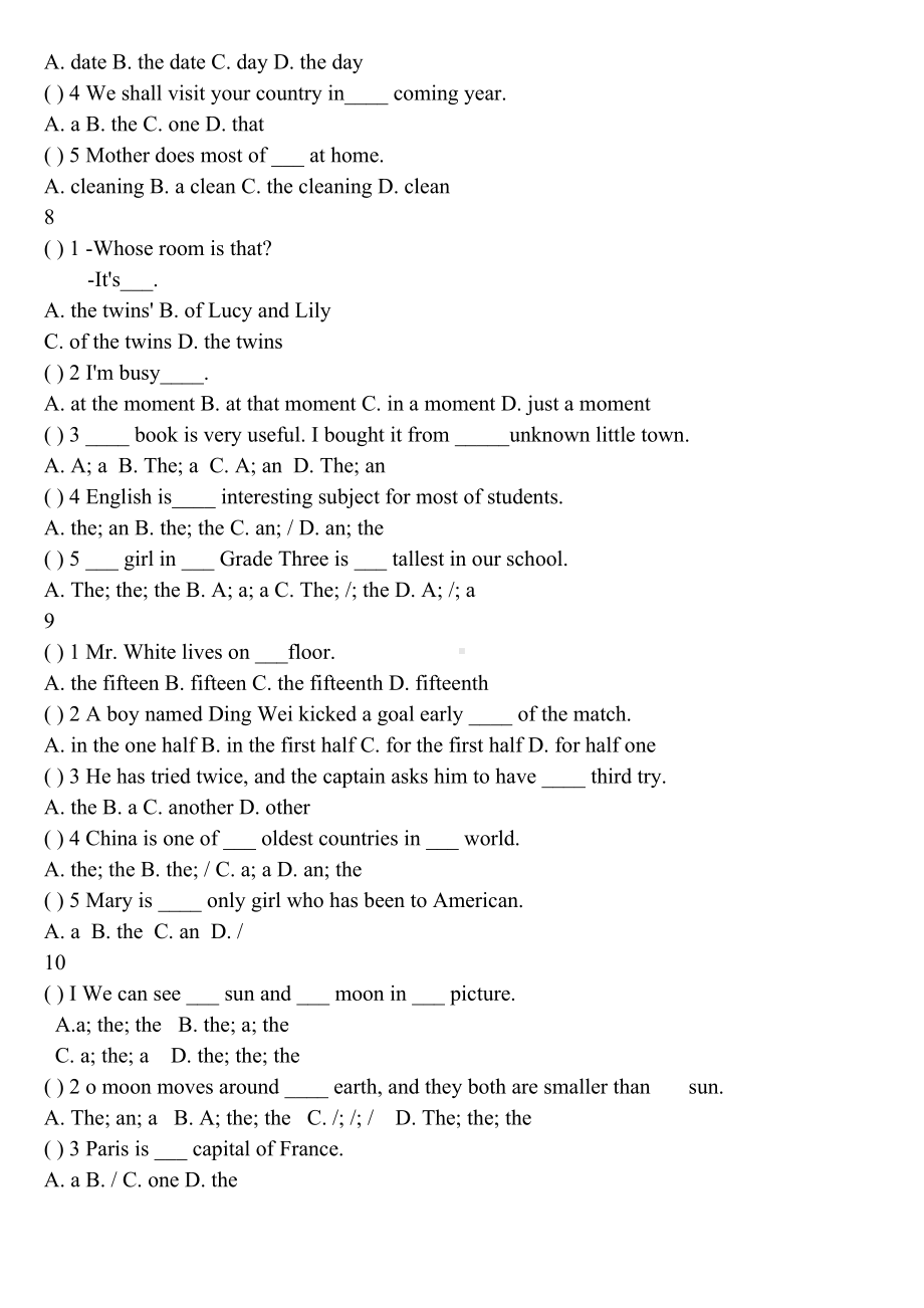 初中英语冠词专项练习题(有答案)(DOC 8页).doc_第3页