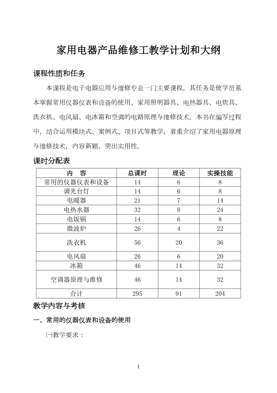 家用电器产品维修工教学计划和大纲(DOC 7页).doc_第1页