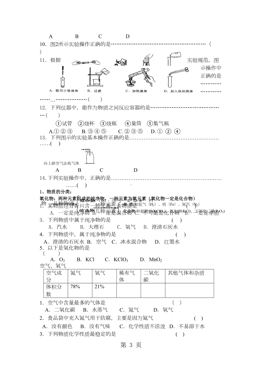 初三化学上学期期中考试复习知识点及习题(无答案)(DOC 8页).doc_第3页