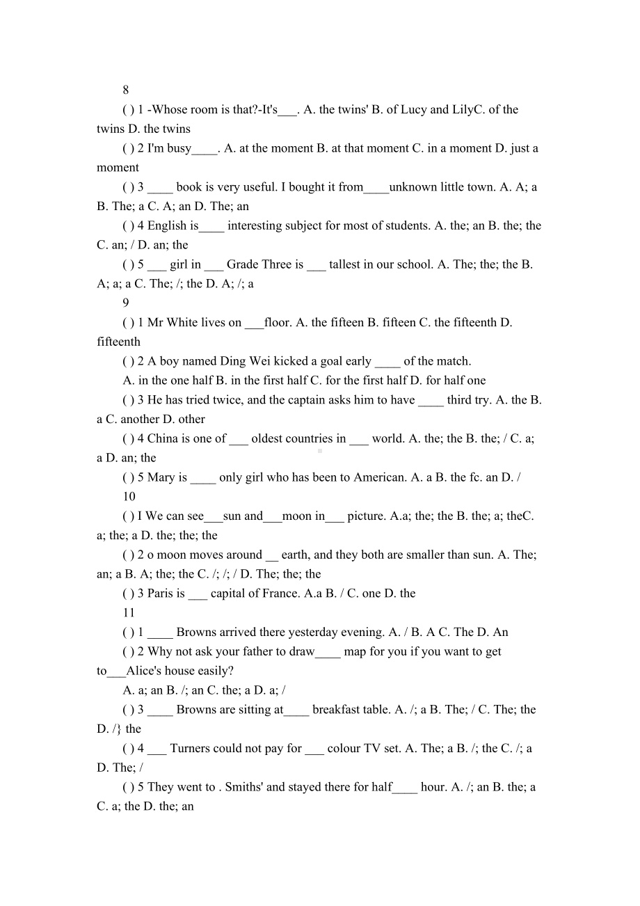 初中英语语法专项练习题之冠词(DOC 8页).doc_第3页