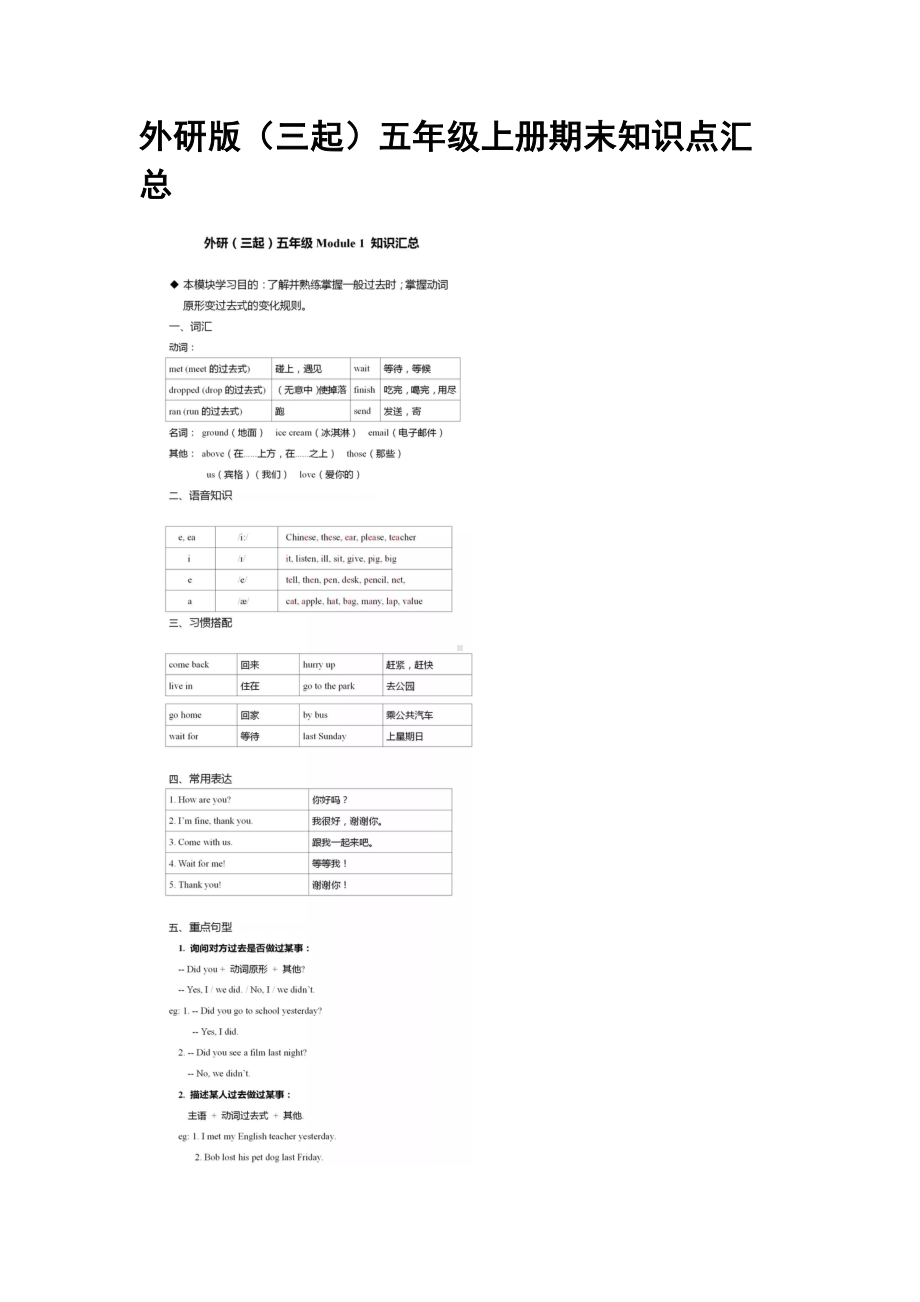 外研版(三起)五年级上册期末知识点汇总(DOC 10页).docx_第1页