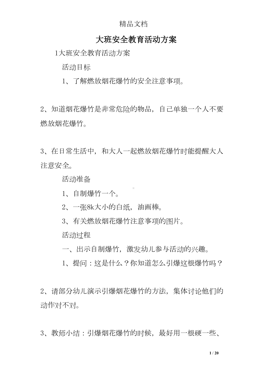 大班安全教育活动方案(DOC 20页).doc_第1页