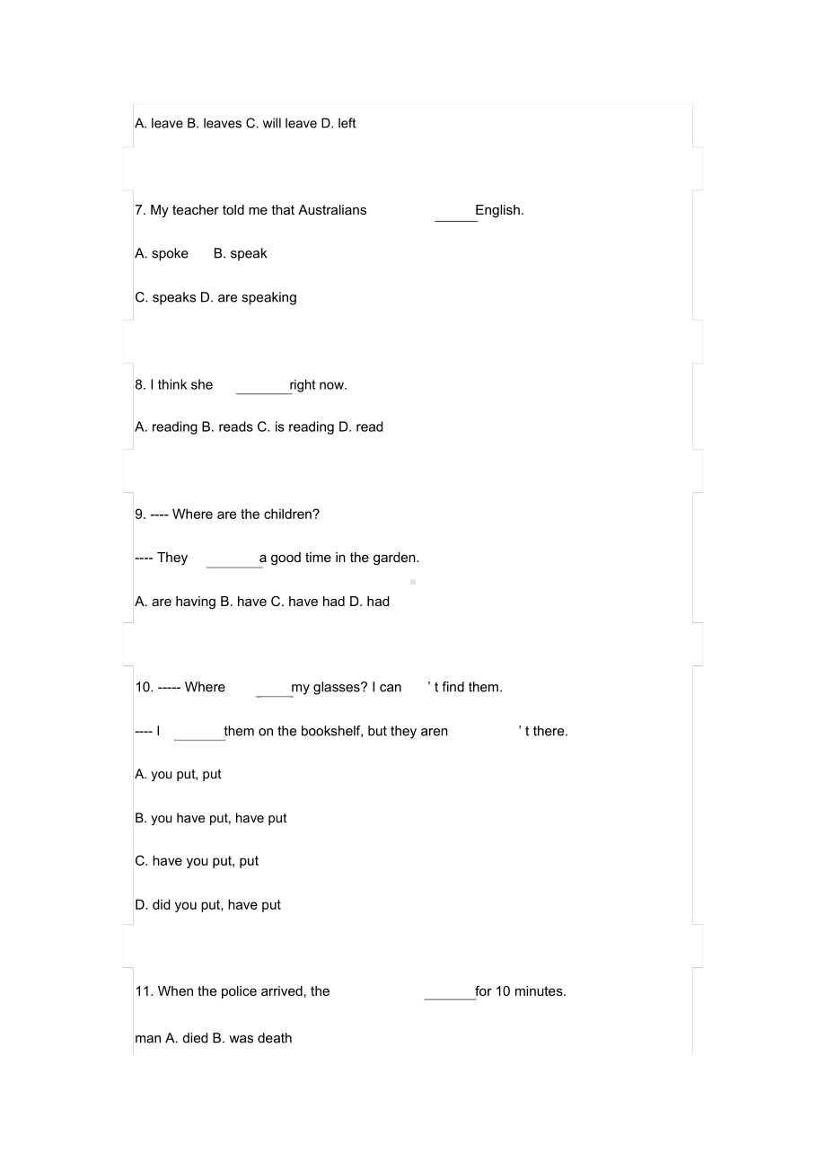 初中英语动词时态所有考点100道单选题(附答案)(DOC 20页).docx_第2页