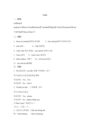 小学英语四年级上册(牛津译林版)全册复习资料(DOC 10页).doc