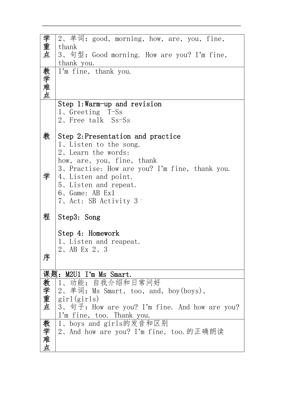 外研社版英语三年级上册全册教案(DOC 23页).docx_第2页