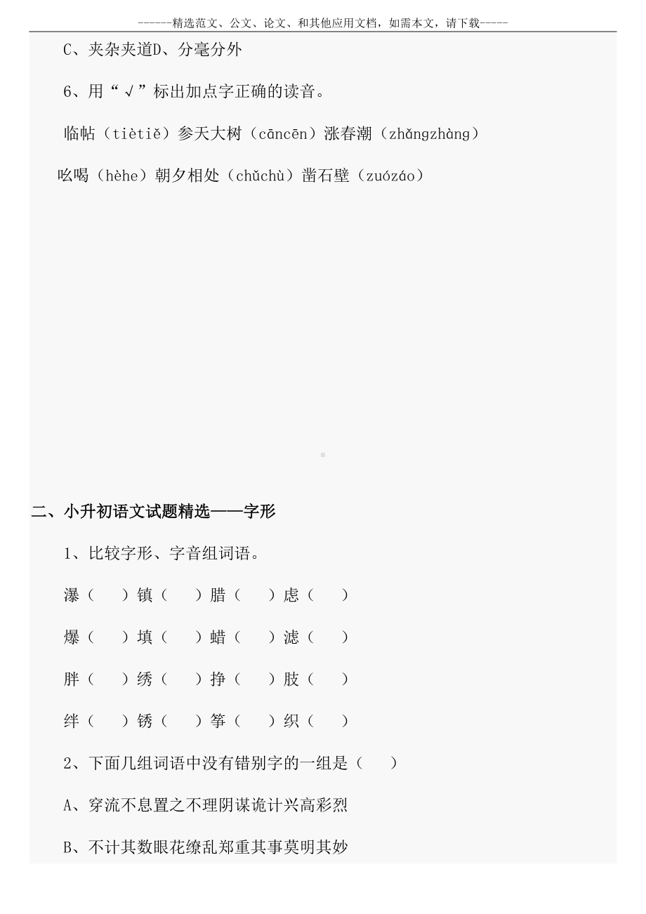 小升初语文总复习知识点测试卷及答案(DOC 49页).doc_第2页