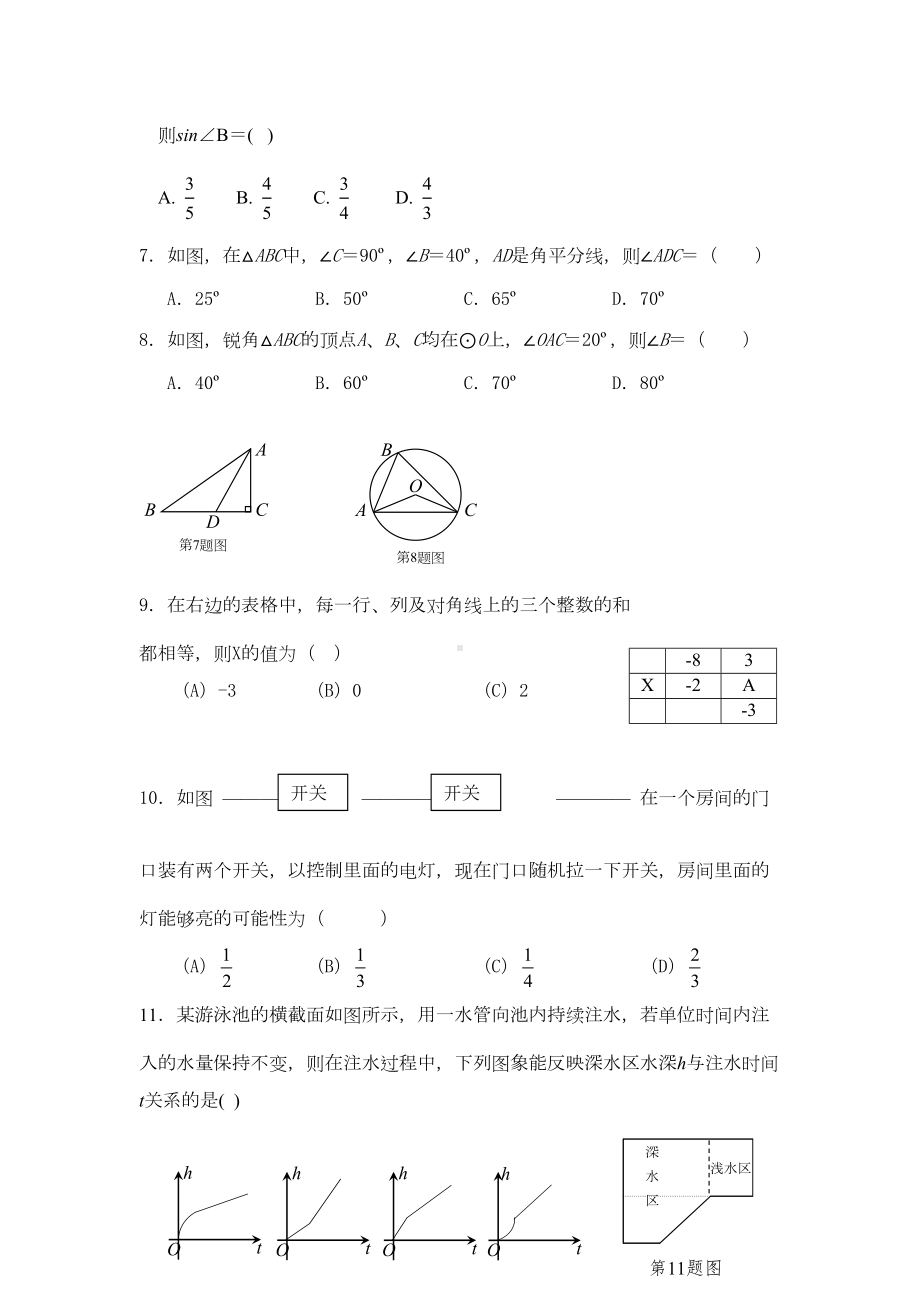 初三中考数学模拟题及答案(DOC 10页).doc_第2页