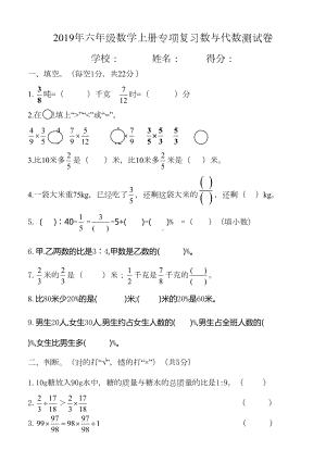 六年级上册数学—专项复习数与代数测试卷2019年人教(DOC 5页).doc