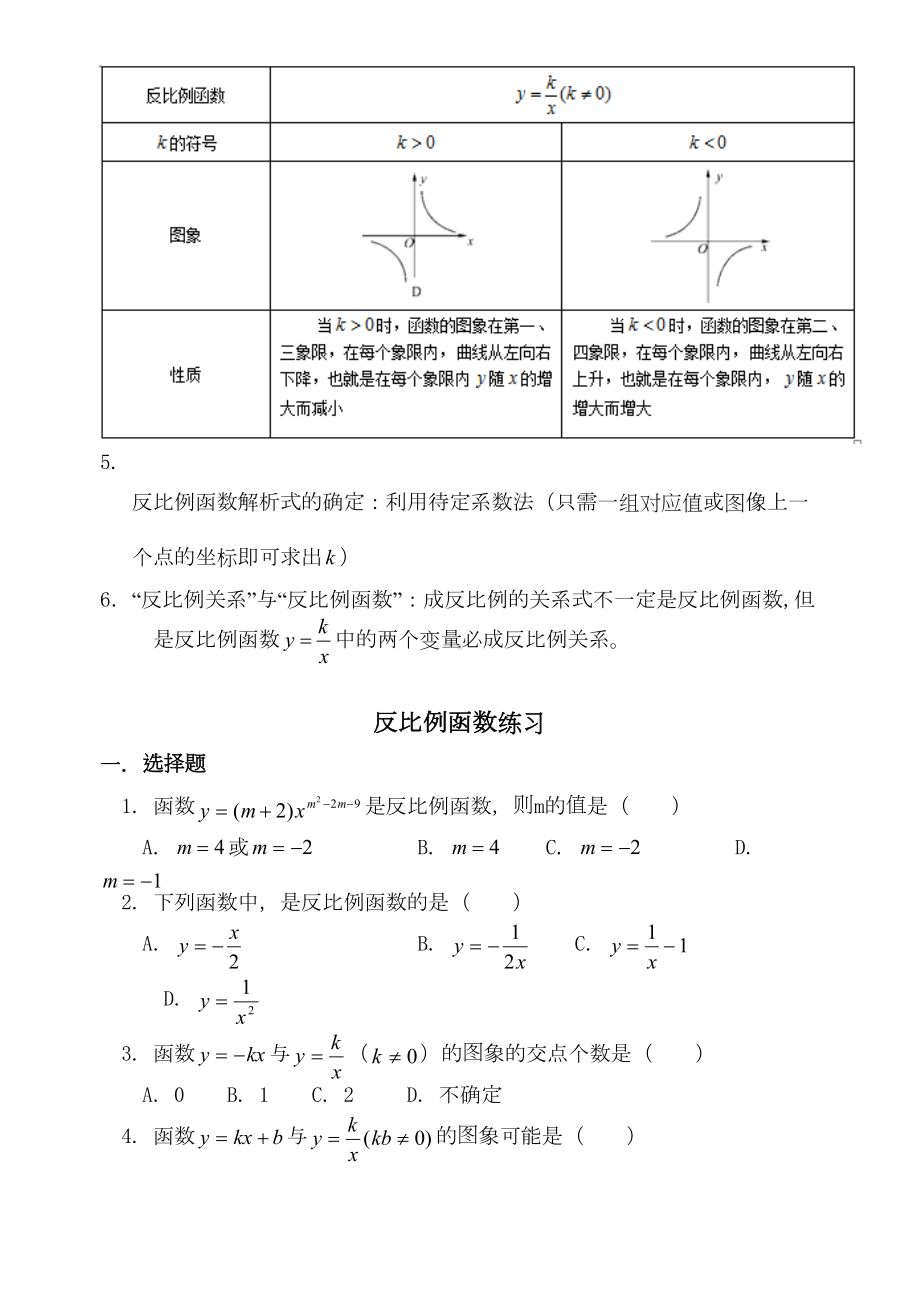 初三数学九下反比例函数所有知识点总结和常考题型练习题(DOC 7页).doc_第2页