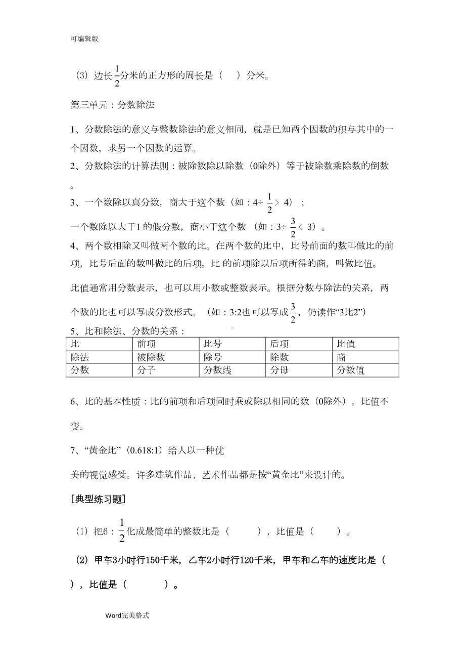 小学六年级(上册)数学总复习知识点和典型例题汇总(DOC 16页).doc_第2页