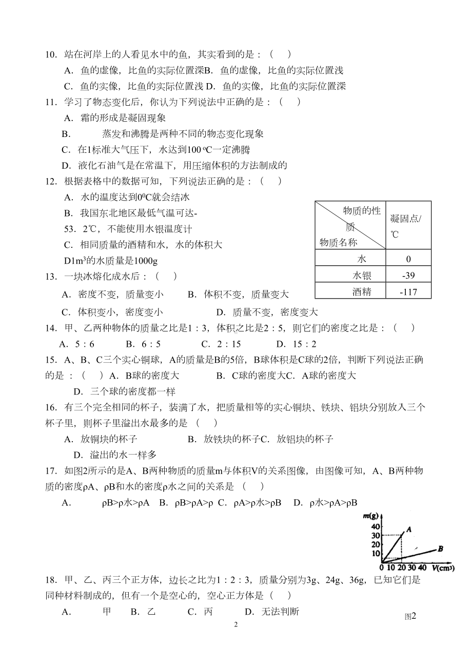 初二物理上册期末试卷及答案剖析(DOC 9页).doc_第2页