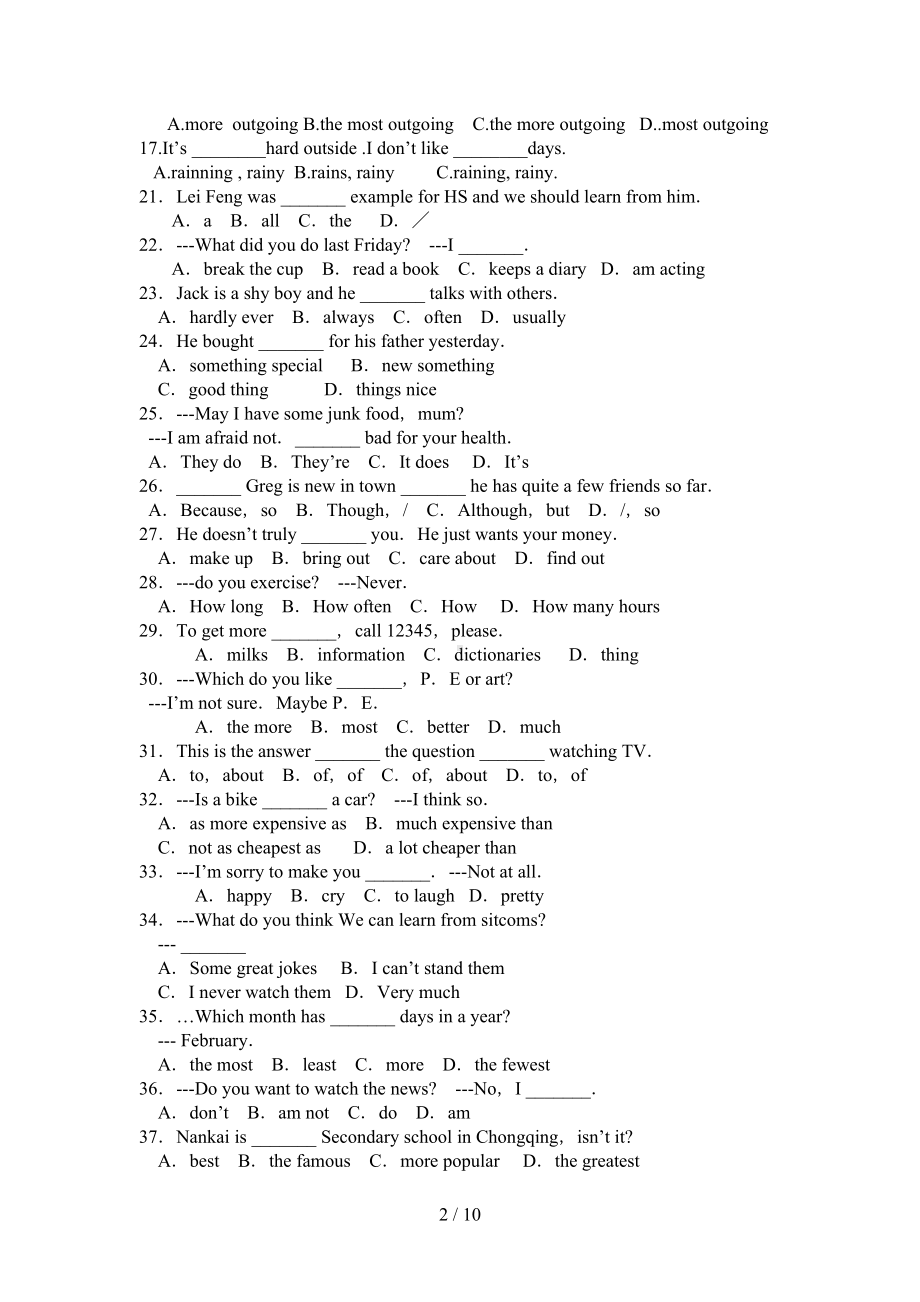 初二英语上仁爱新版半期试题(DOC 10页).doc_第2页