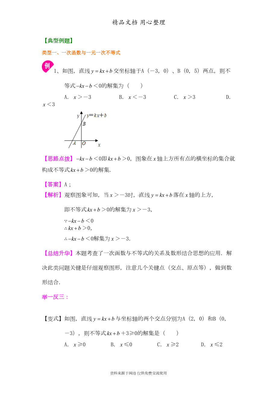 北师大版八年级下册数学[一次函数与一元一次不等式(基础)知识点整理及重点题型梳理](DOC 6页).doc_第2页