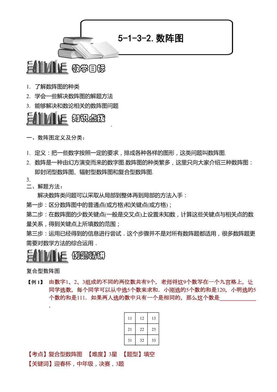 小学奥数-数阵图(二)-精选练习例题-含答案解析(附知识点拨及考点)(DOC 12页).doc_第1页