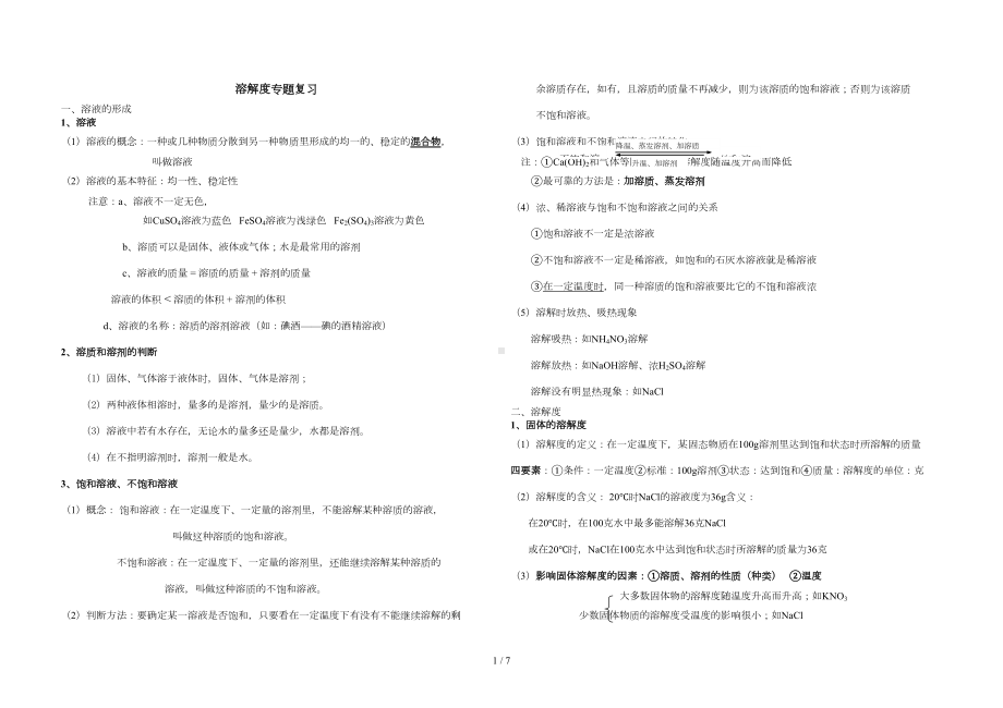 初三化学溶解度专题复习题(含标准答案)(DOC 6页).doc_第1页