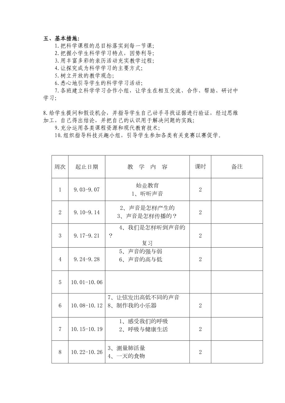 完整版-教科版小学四年级科学上册-：教学计划及进度表(DOC 23页).doc_第2页