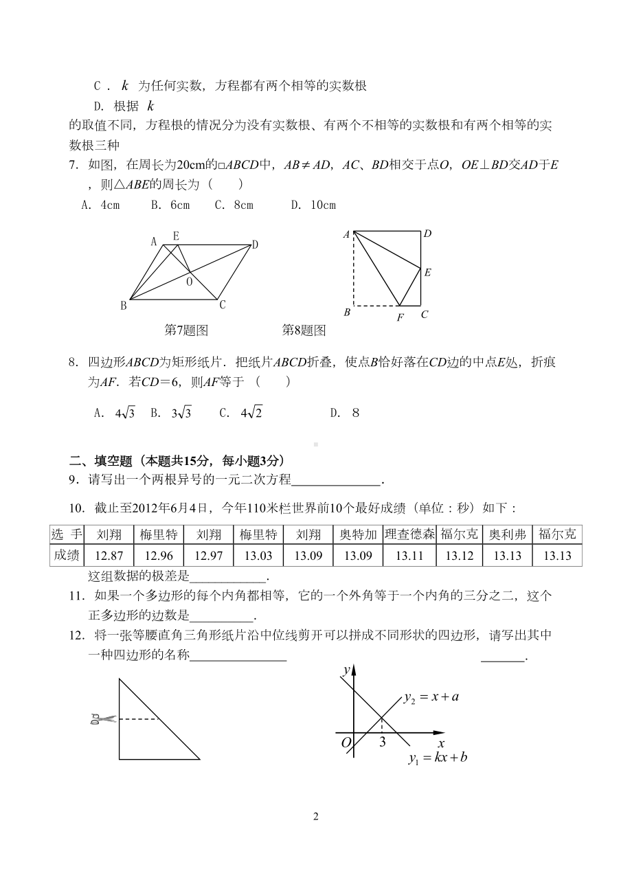 北京课改版八年级数学下册初二下数学试卷（定稿）（DOC 7页）.docx_第2页