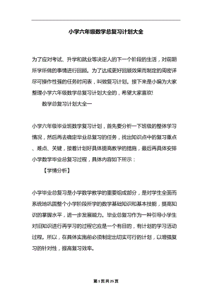 小学六年级数学总复习计划大全(DOC 25页).docx