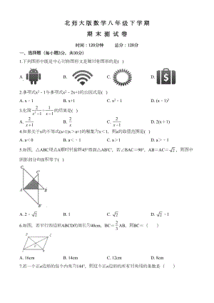 北师大版数学八年级下册《期末测试卷》(带答案)(DOC 20页).doc