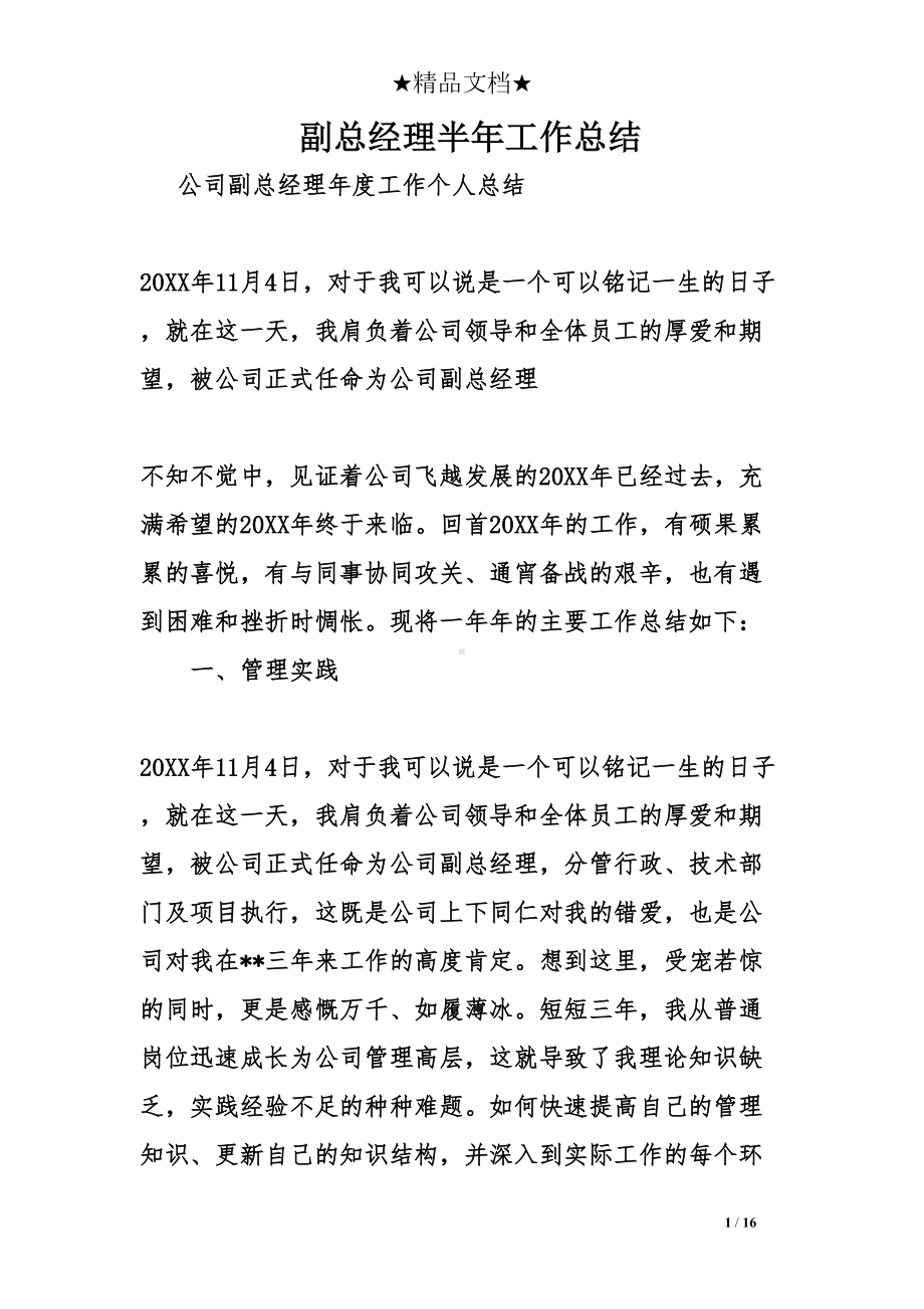 副总经理半年工作总结(DOC 16页).doc_第1页