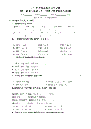 小升初奖学金考试语文试卷(含答案)(DOC 6页).doc