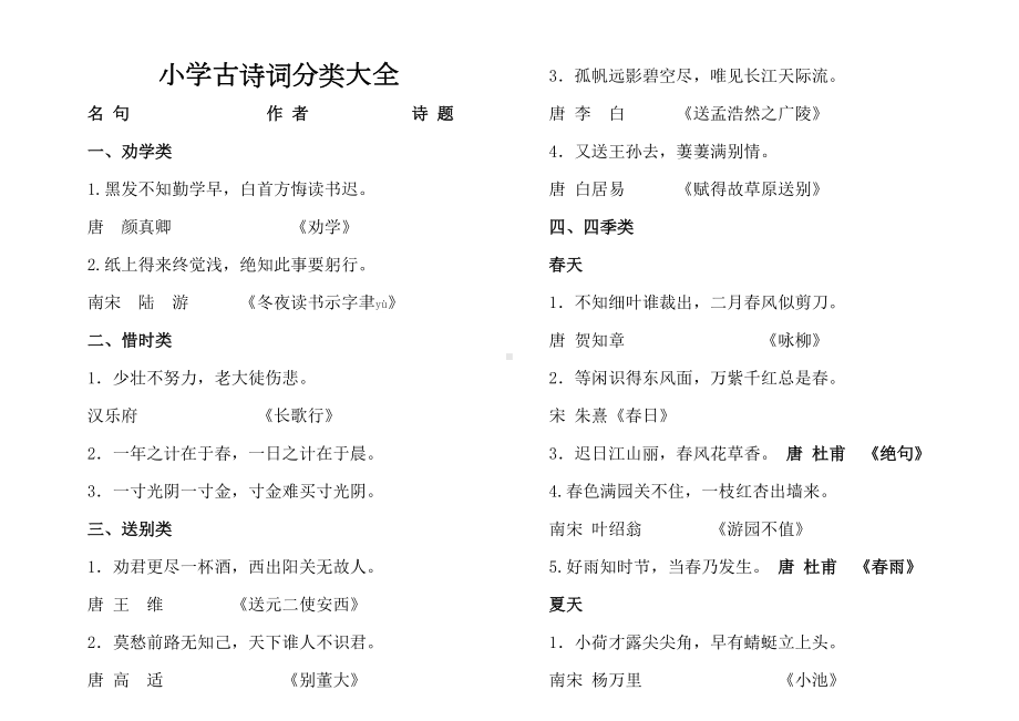 小学古诗词分类大全(DOC 6页).doc_第1页