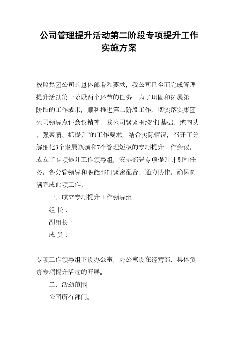 公司管理提升活动第二阶段专项提升工作实施方案(DOC 14页).docx_第1页