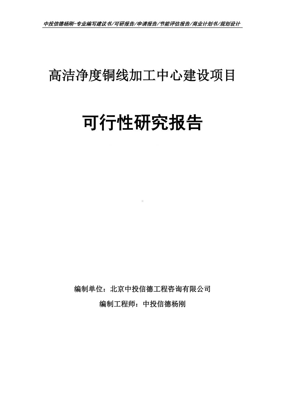 高洁净度铜线加工中心建设项目可行性研究报告申请立项.doc_第1页