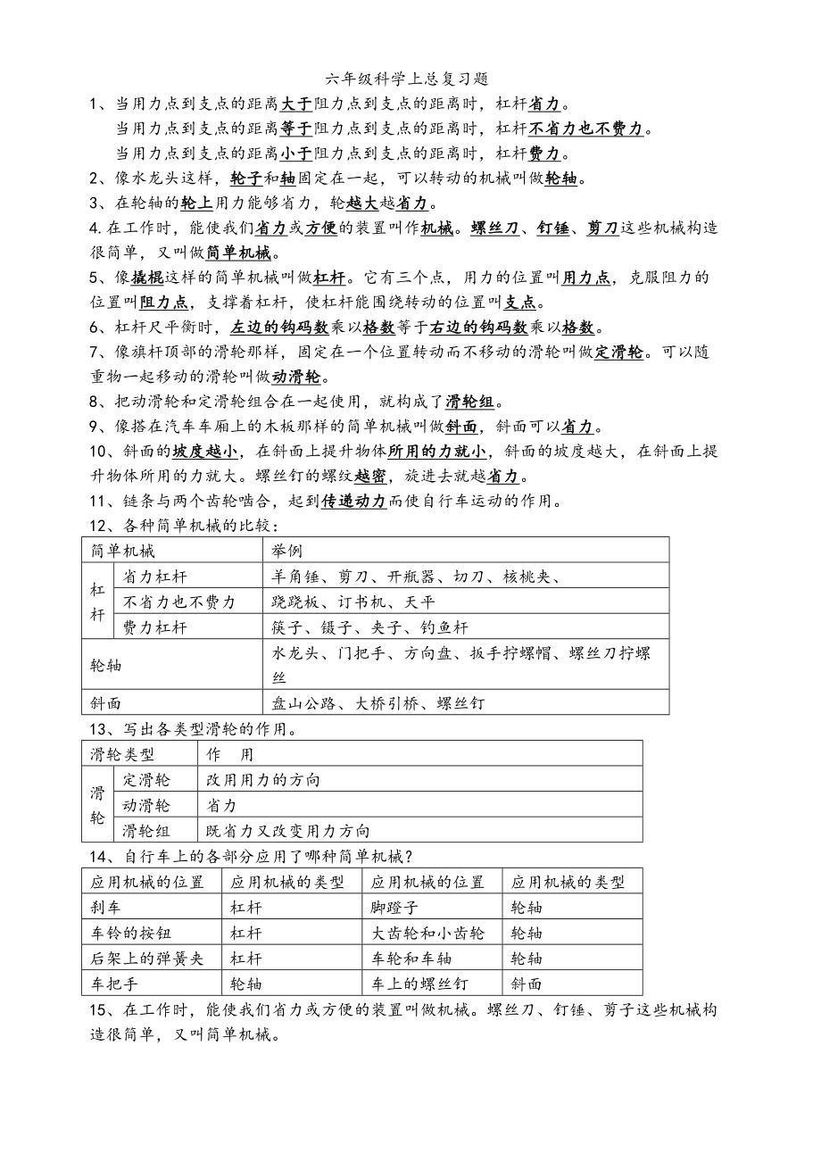 六年级科学上总复习题(DOC 7页).doc_第1页