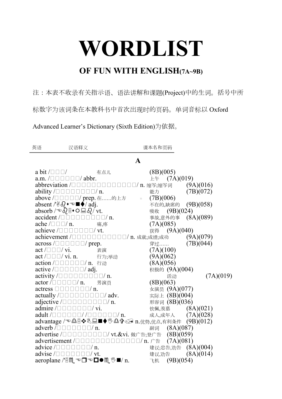 初中牛津英语词汇表(全册含音标)(DOC 51页).doc_第1页