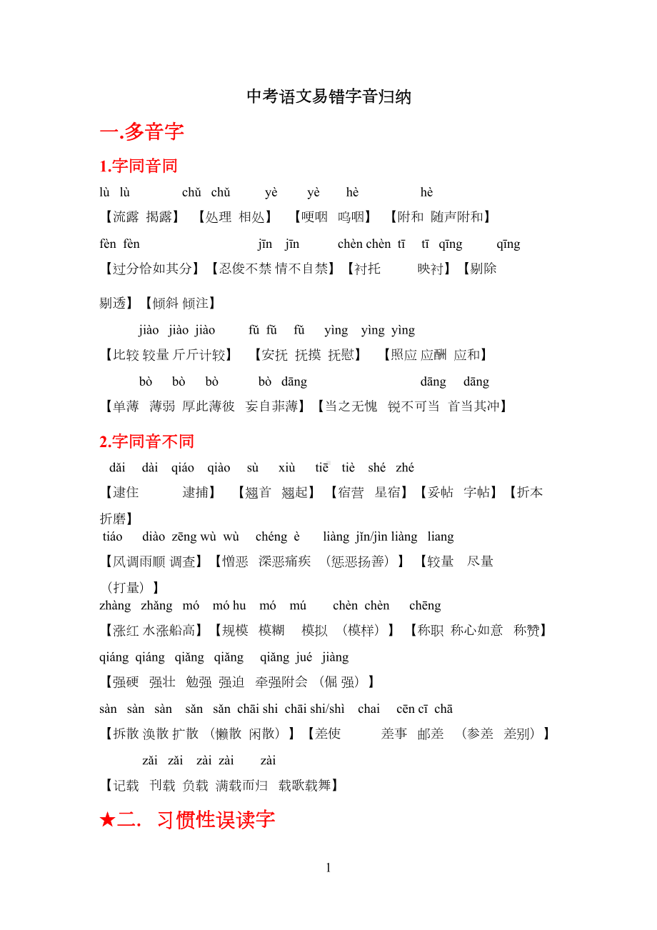 历届中考语文易错字音字形归纳(权威总结)(DOC 12页).doc_第1页