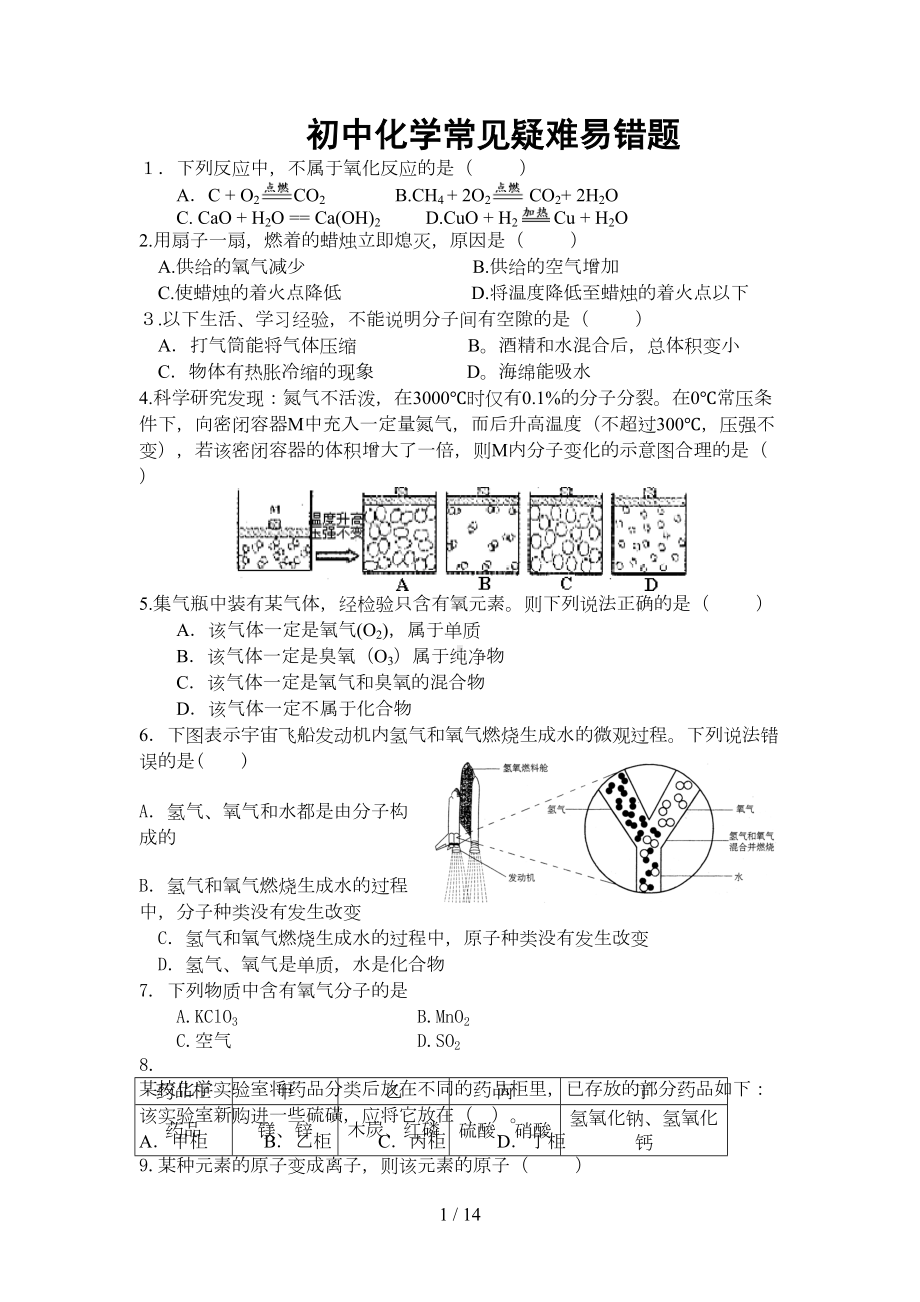 初中化学常见易错题解析及历年中考难题及标准答案(DOC 11页).doc_第1页