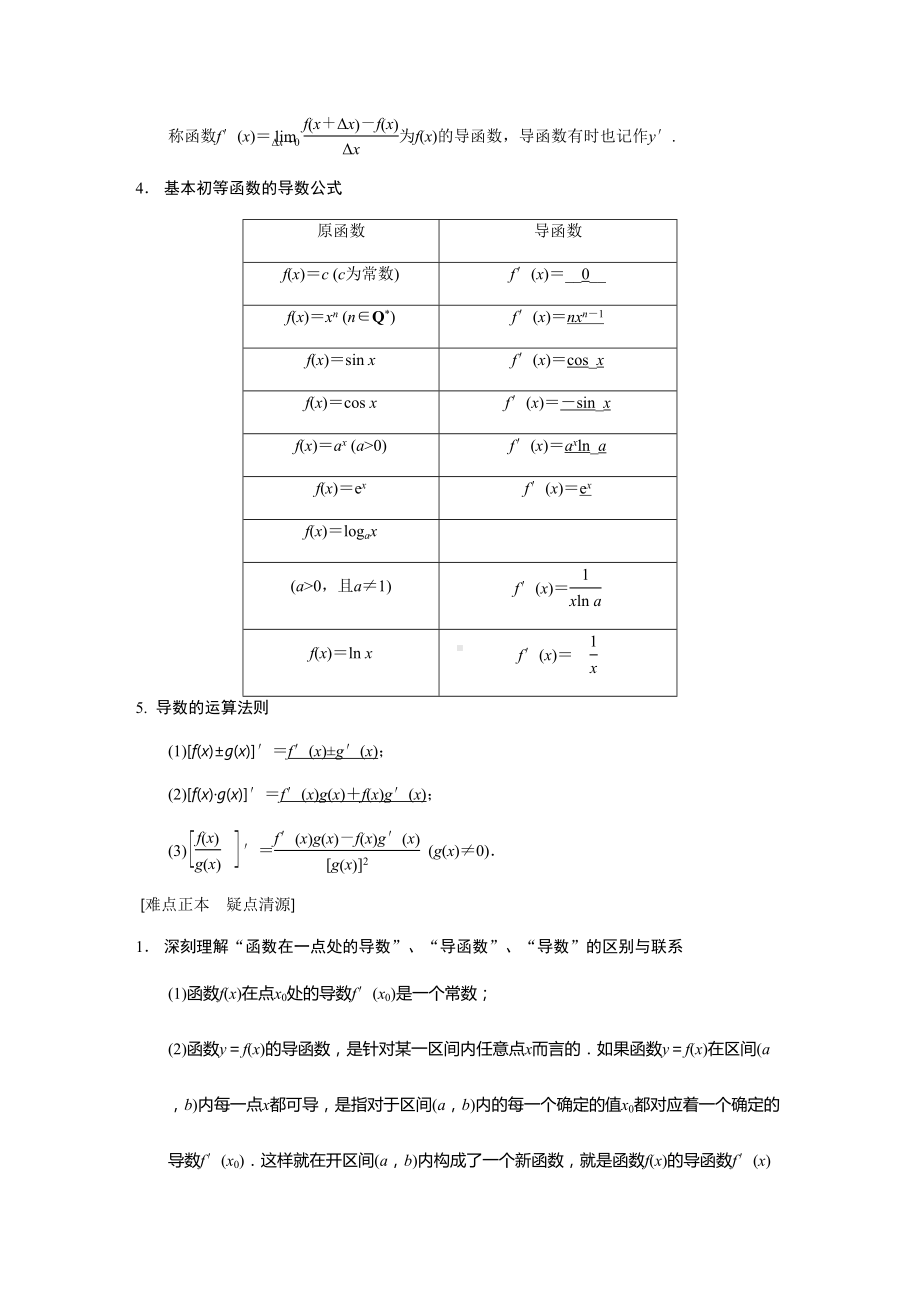 导数的概念及其运算-高考数学知识点总结-高考数学真题复习(DOC 20页).doc_第2页