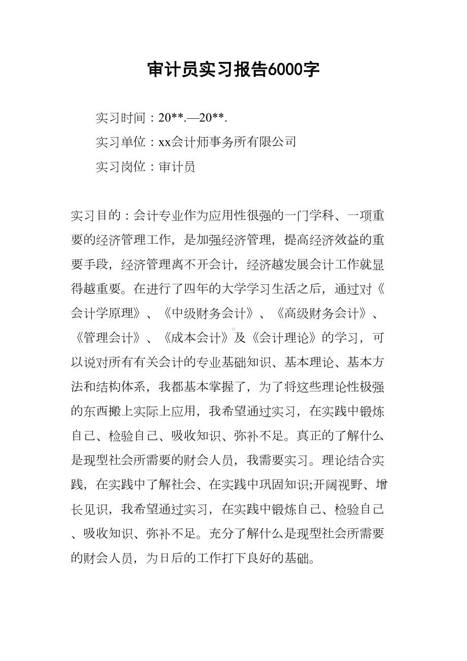 审计员实习报告6000字(DOC 11页).docx_第1页