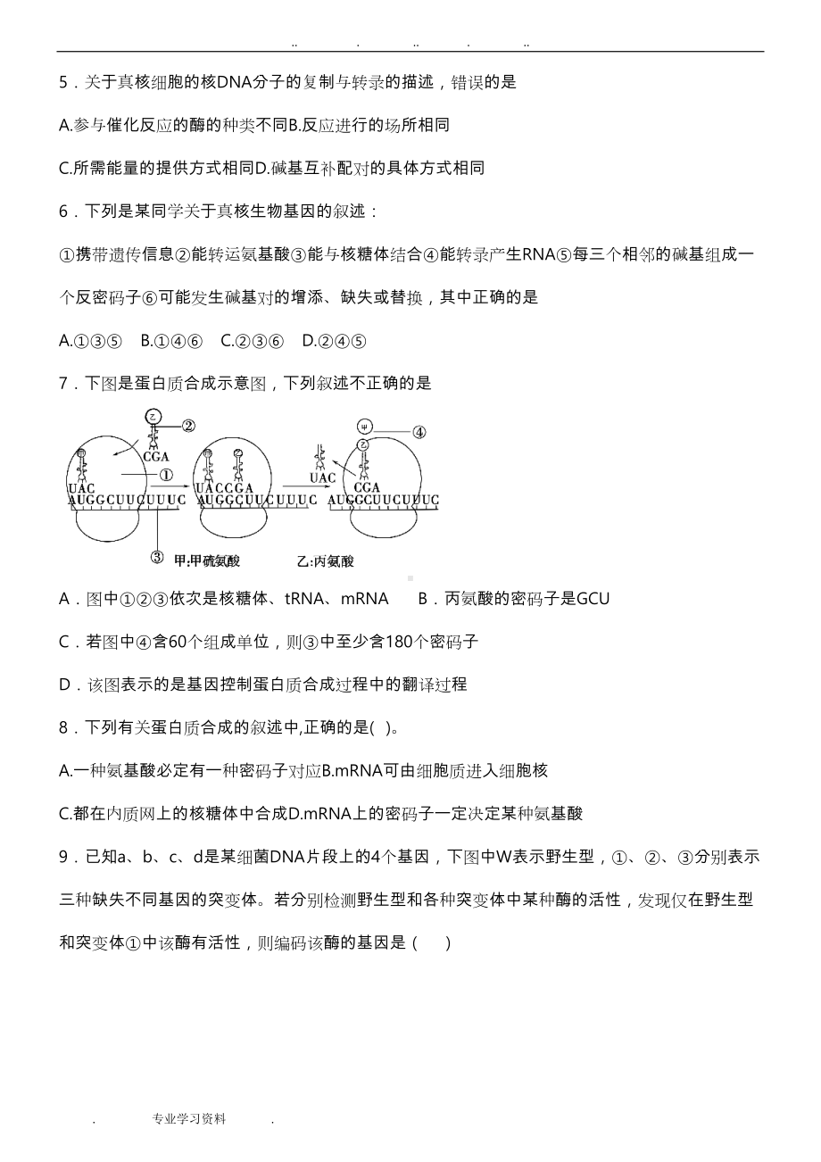 基因的表达专题练习题(DOC 15页).doc_第2页