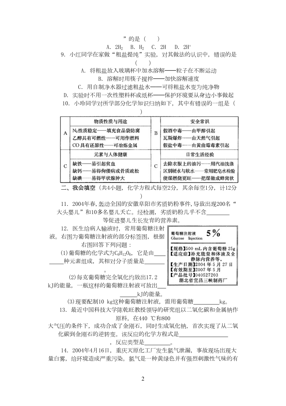 初中化学期末测试题(DOC 5页).doc_第2页