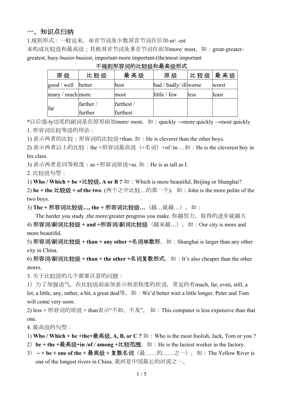 初中英语形容词比较级最高级总结归纳及练习(DOC 5页).doc_第1页