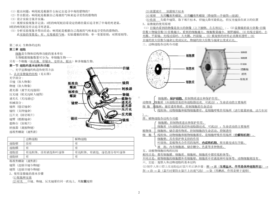 北师大版生物七年级上册复习提纲(修改版)汇总(DOC 8页).doc_第2页