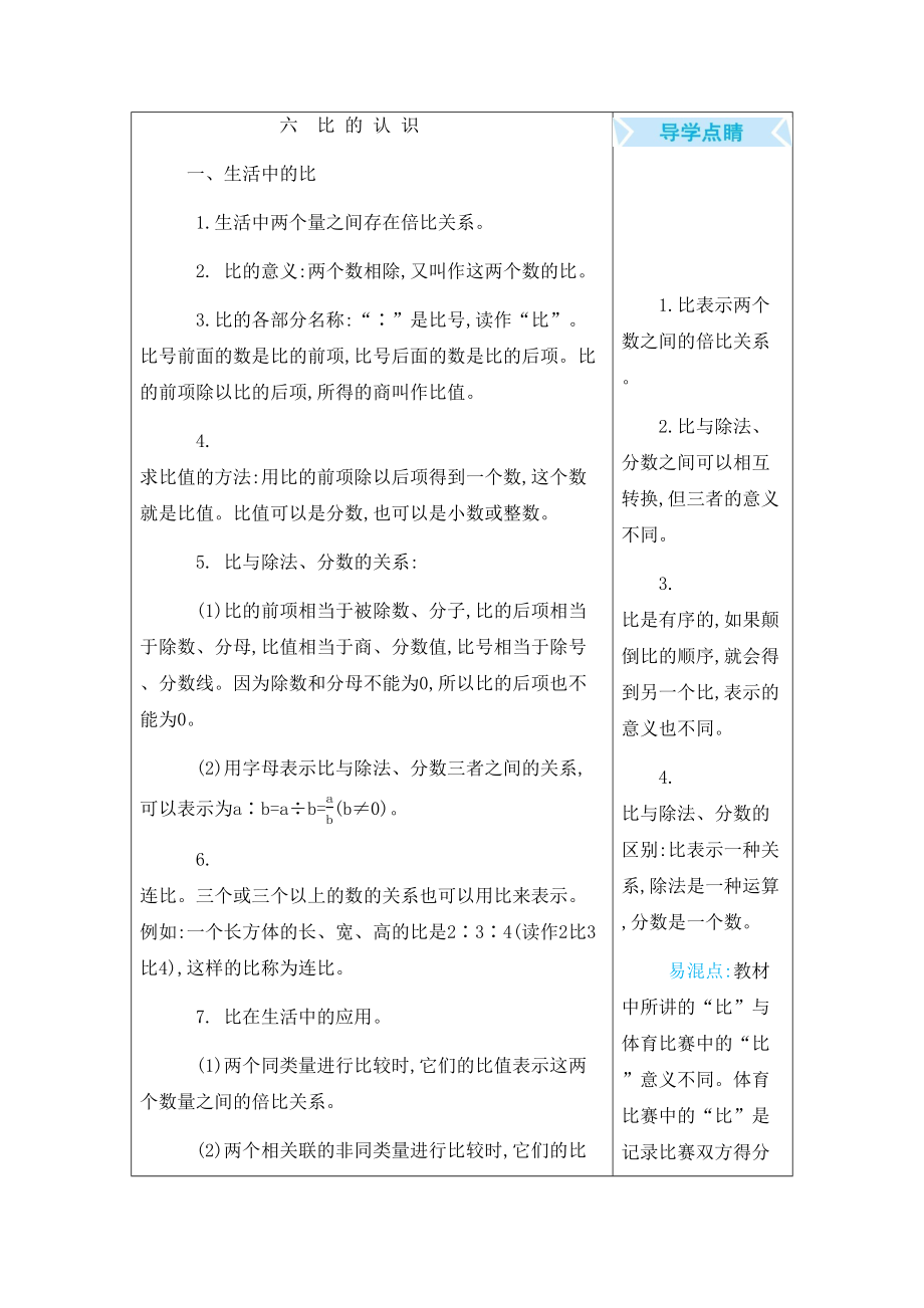 北师大版六年级数学上册第六单元-比的认识-知识点总结(DOC 5页).docx_第1页