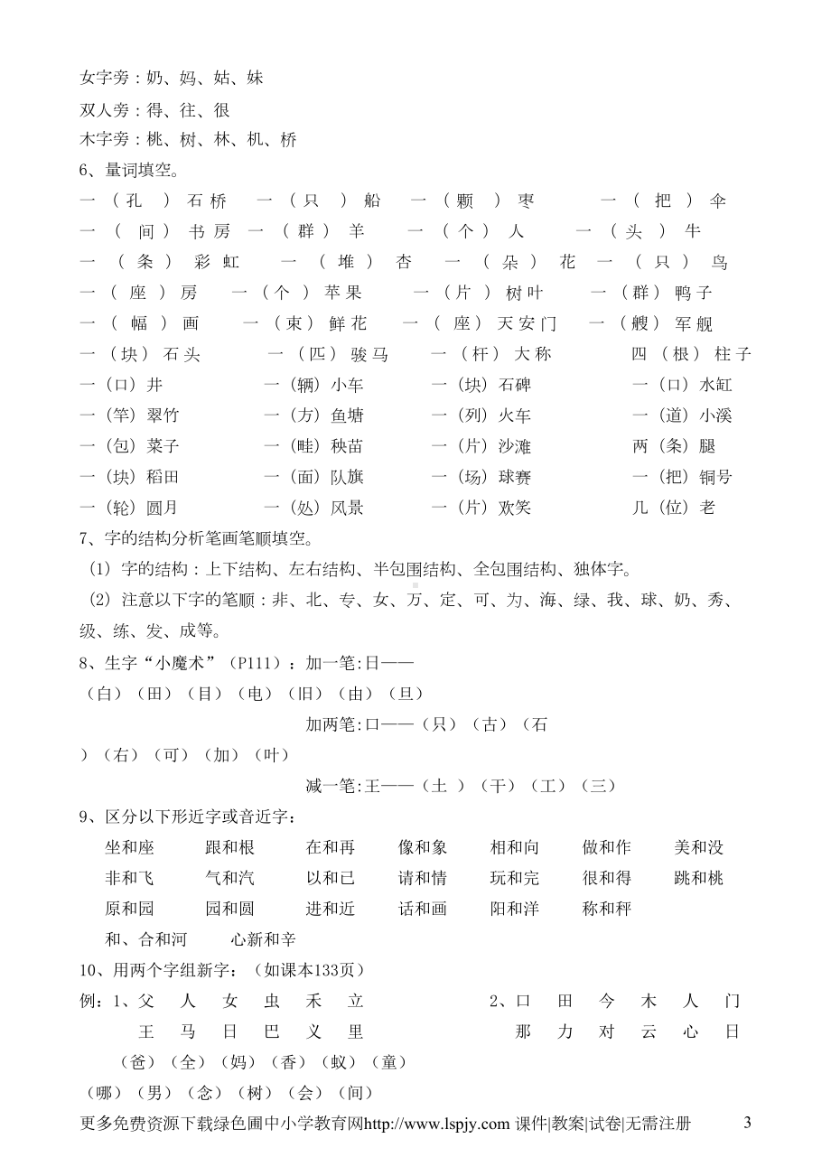 小学一年级下册语文全册知识点汇总(DOC 8页).doc_第3页