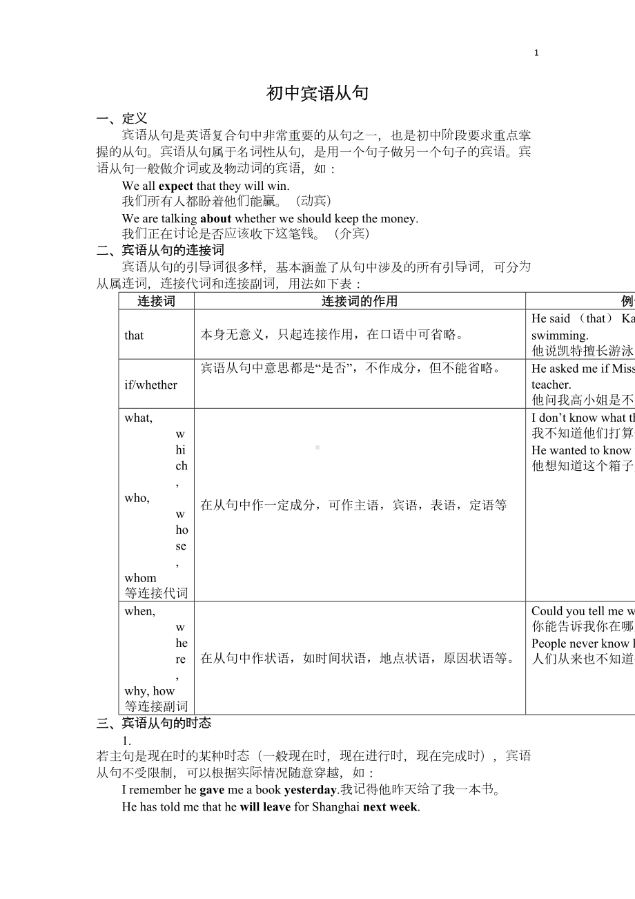 初中语法：宾语从句知识点讲解及练习(含答案)(DOC 10页).docx_第1页