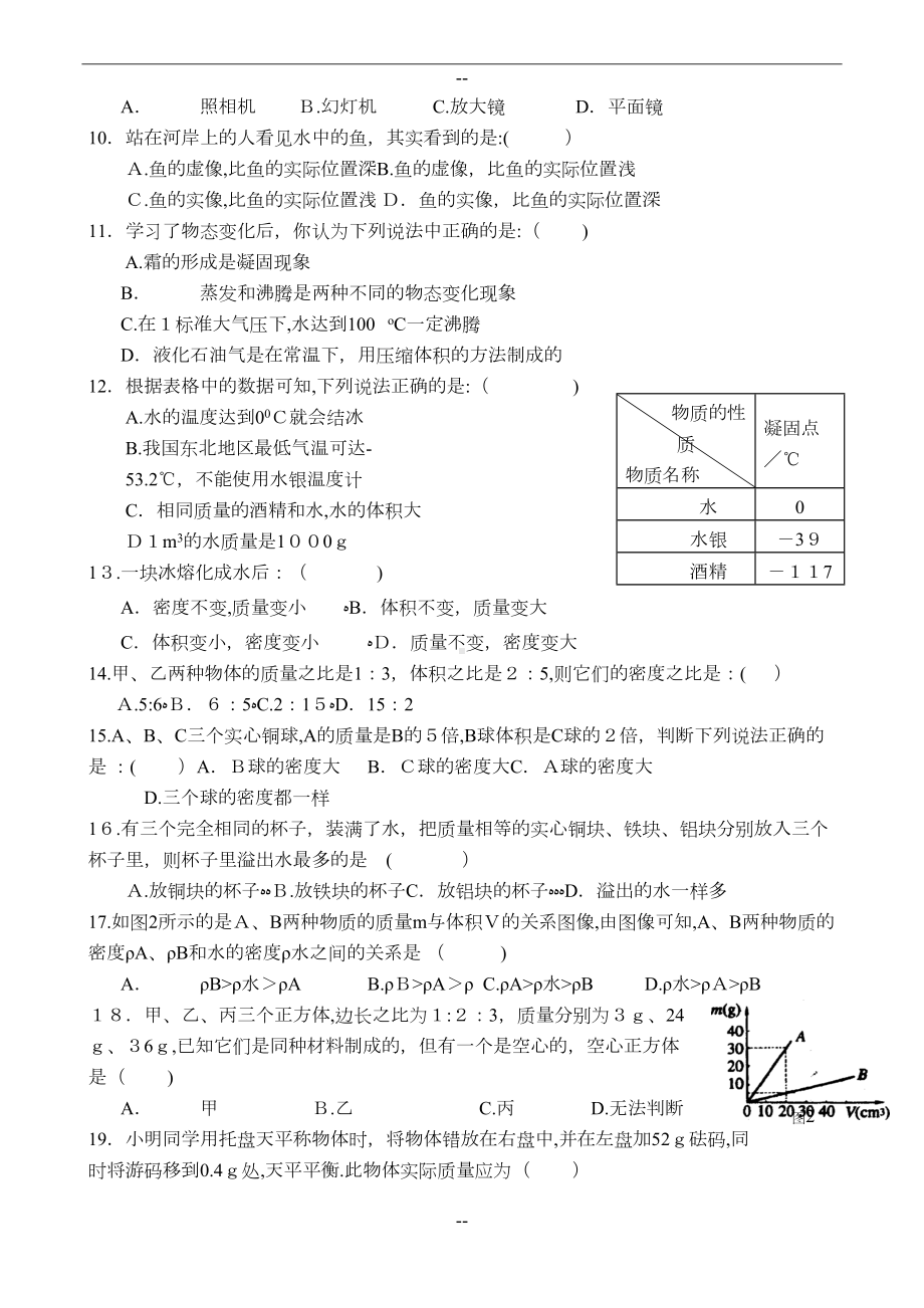 初二物理上册期末试卷及答案整理好(DOC 8页).doc_第2页