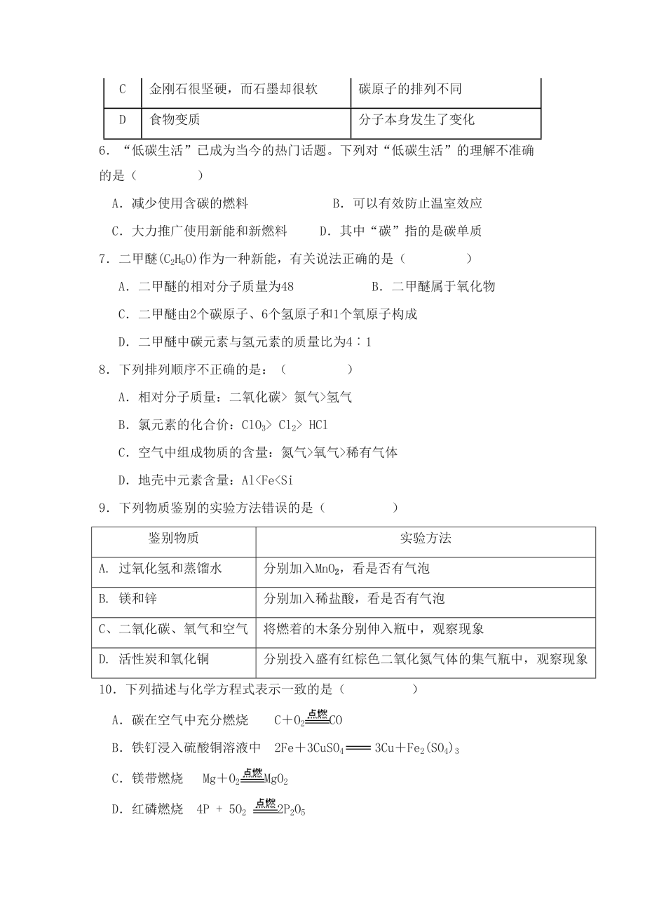 初三化学上册期末考试卷附有答案(DOC 9页).doc_第2页