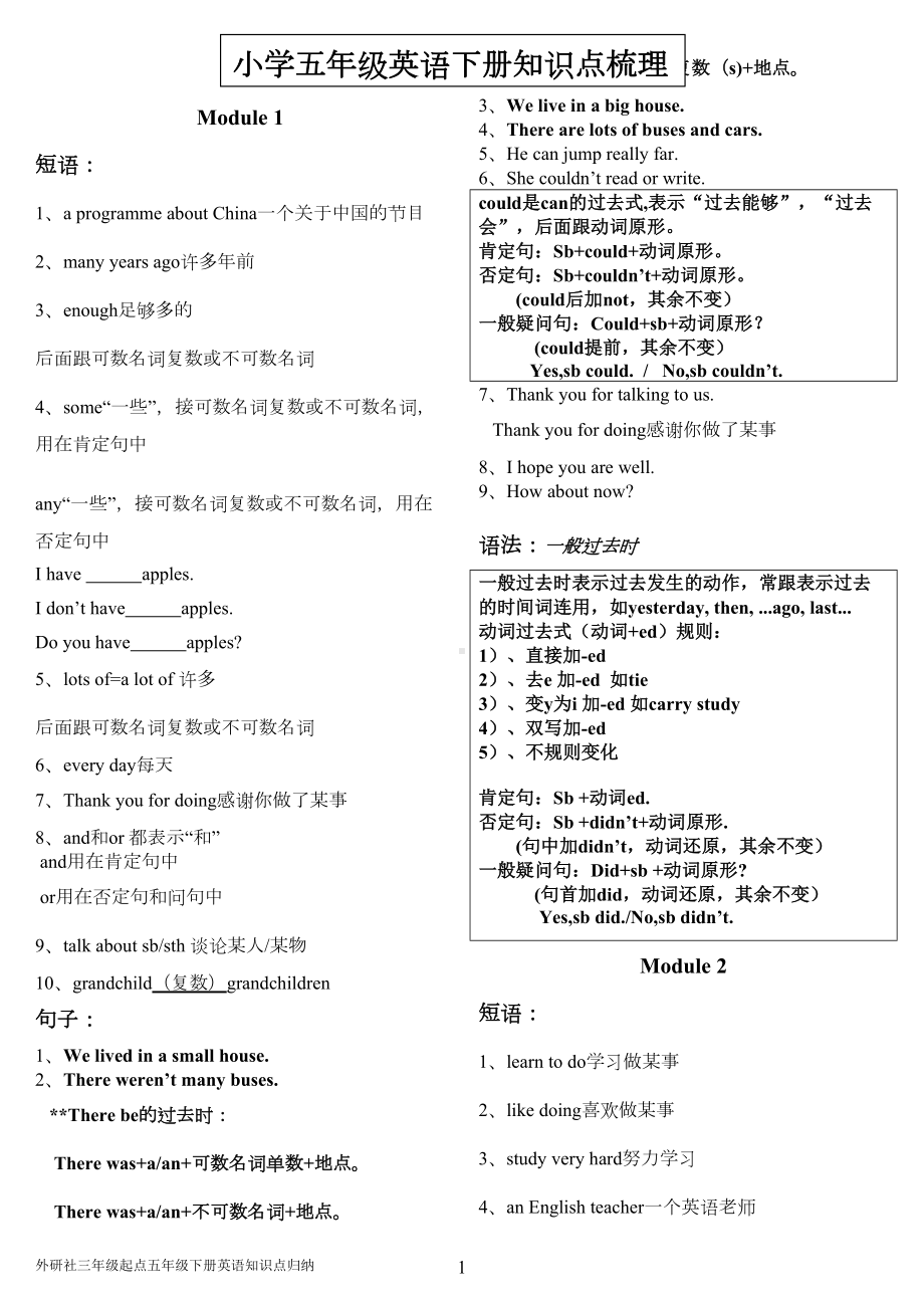 外研社小学五年级英语下册知识点梳理(DOC 4页).doc_第1页