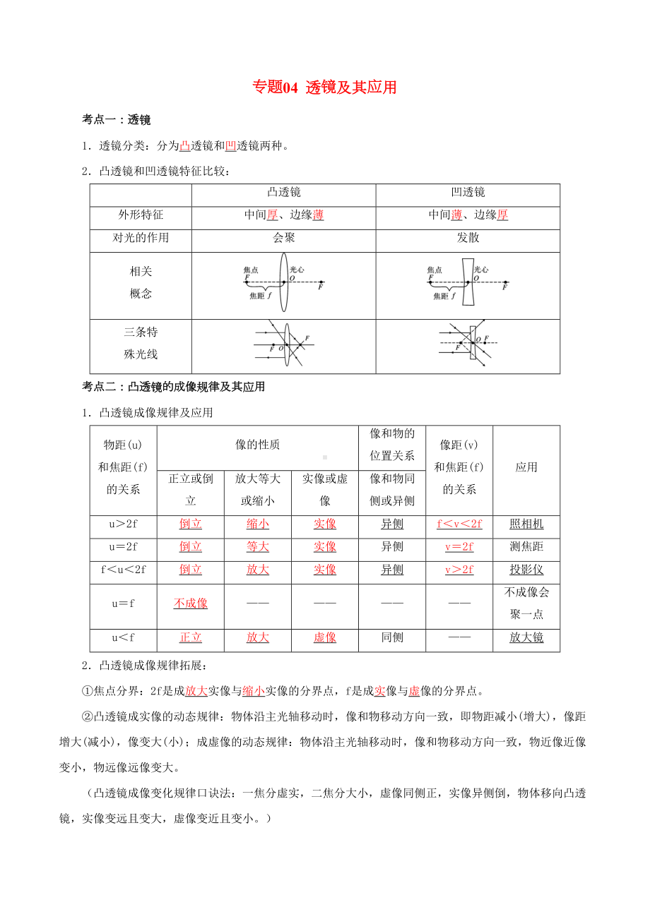 备考2019年中考物理知识点复习专练(知识点精讲)专题04透镜及其应用(含解析)(DOC 10页).docx_第1页