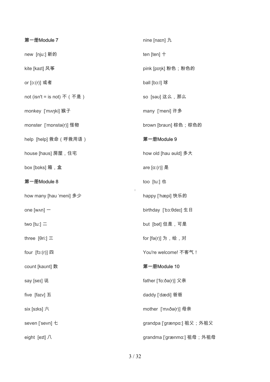 外研社新标准英语(一起点)单词带音标最新版(DOC 16页).docx_第3页