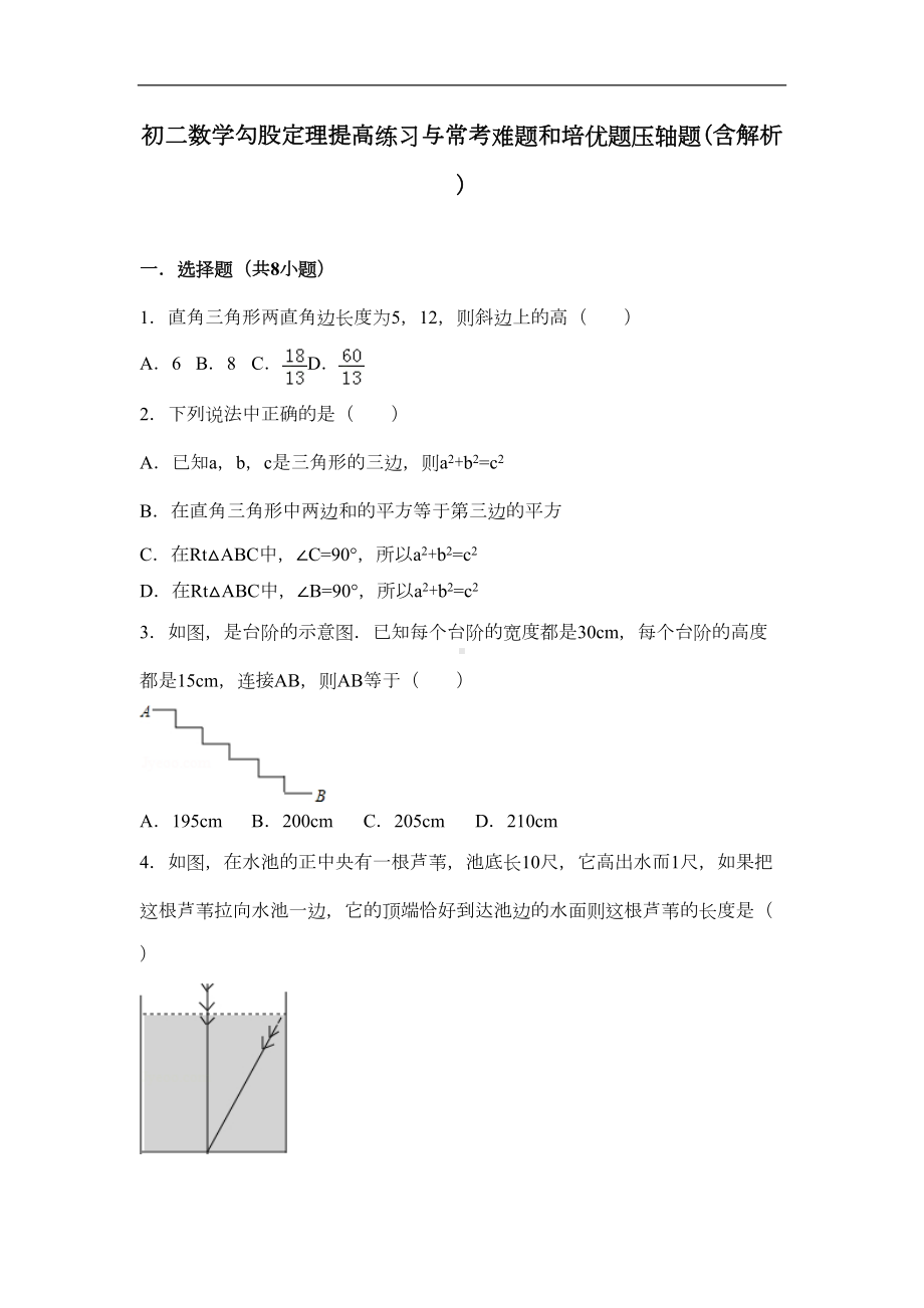 初二数学勾股定理提高练习与常考难题和培优题压轴题(DOC 62页).doc_第1页