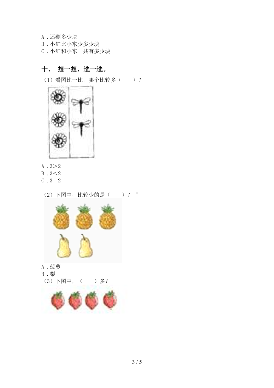 北师大版一年级下册数学选择题专项练习题(DOC 5页).doc_第3页